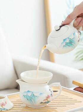 便携式旅行茶具定窑陶瓷茶壶盖碗茶杯茶盘功夫泡茶器车载户外茶具