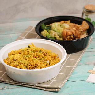 一次性餐盒圆形美式凸盖饭盒1000ml加厚塑料西式餐盒牛排外卖餐盒