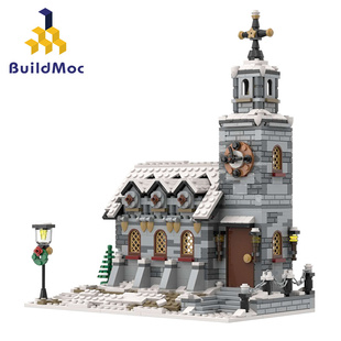 BuildMOC拼装 宗教建筑街景 教堂雪景欧式 积木玩具创意圣诞冬日冬季