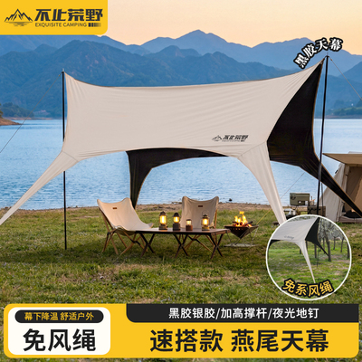 黑胶天幕帐篷户外露营野营装备一体免搭建速开型防雨防晒遮阳篷布