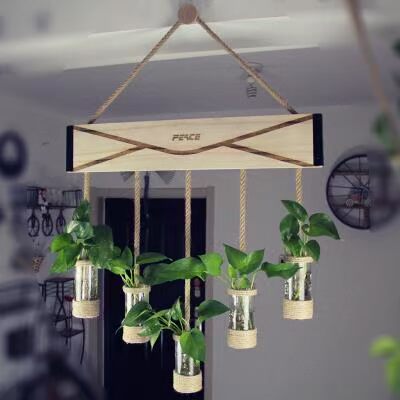 diy麻绳壁悬挂木板造型水培绿萝玻璃花瓶家居民宿用品装饰挂件