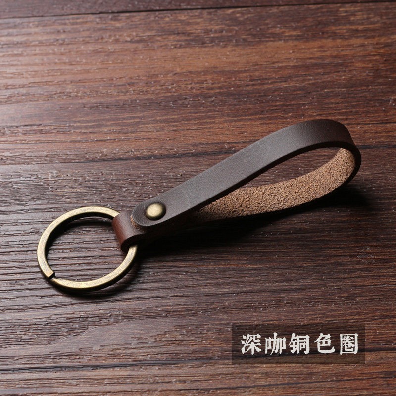 复古牛皮钥匙扣手工钥匙扣真皮创意礼物汽车情侣钥匙环链挂链皮绳