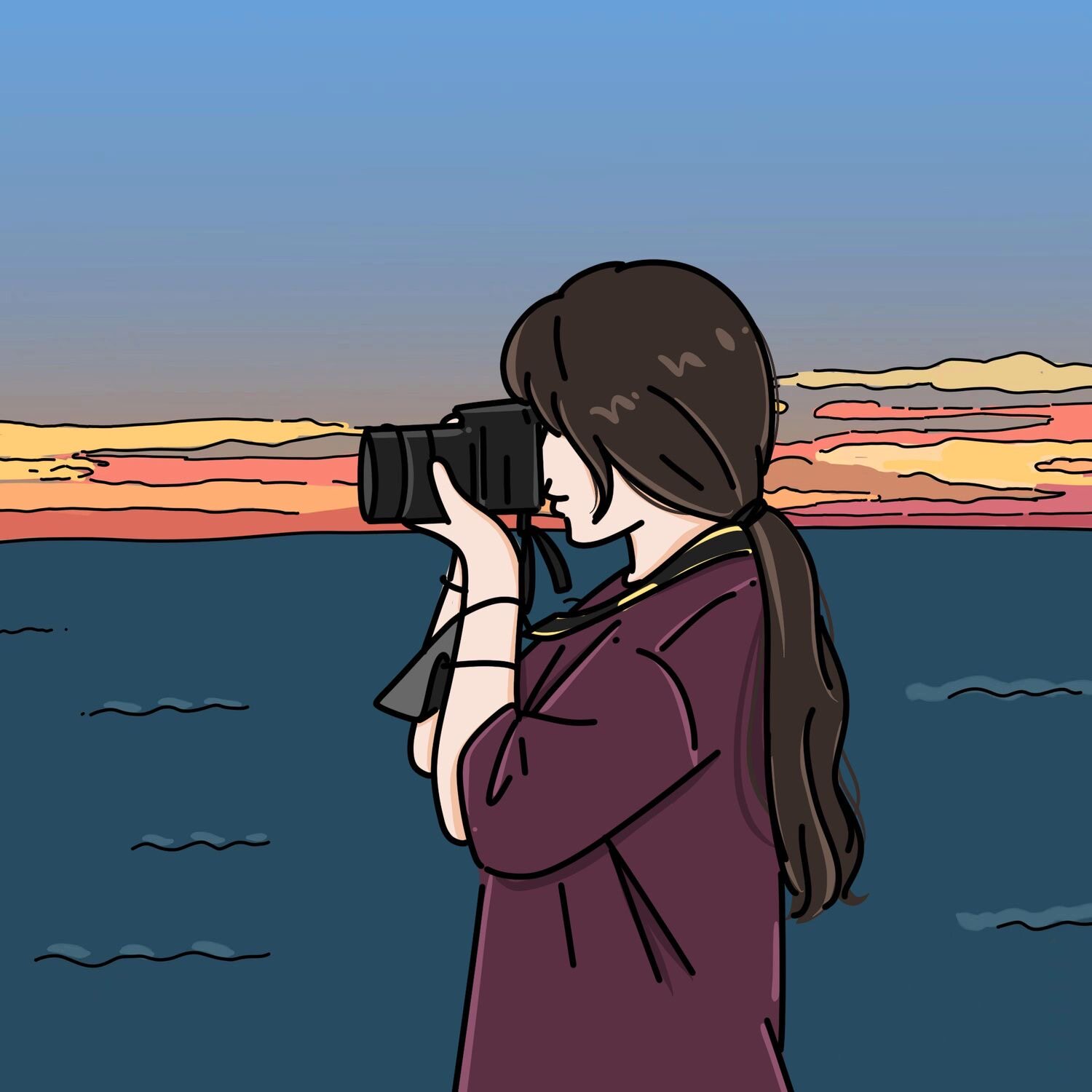 q版简约线条风豆豆眼手绘头像定制设计卡通人物照片转漫画人像动