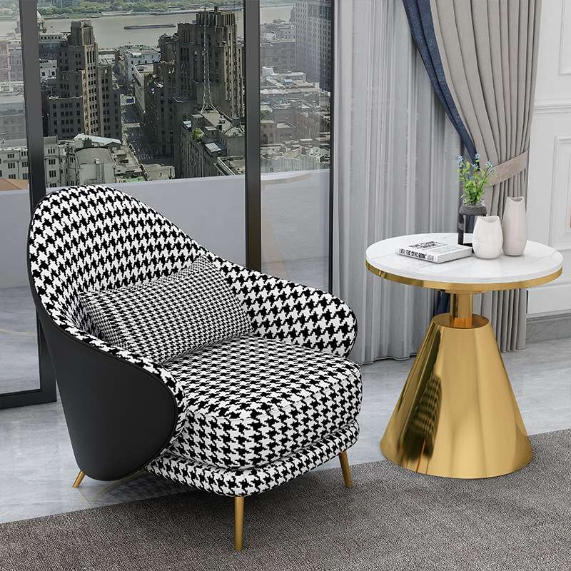 北欧轻奢单人沙发椅千鸟格懒人沙发椅客厅布艺休闲椅设计师靠背椅