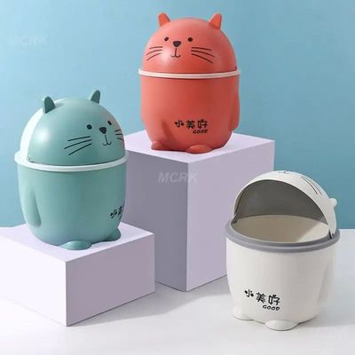 Cartoon Cat Table Plastic Trash Can Desktop Waste Box Bin Ga