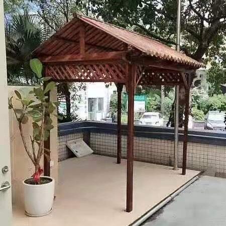 碳化木户外木屋别墅防腐木花园四角古建亭子实木庭院六角仿古凉亭