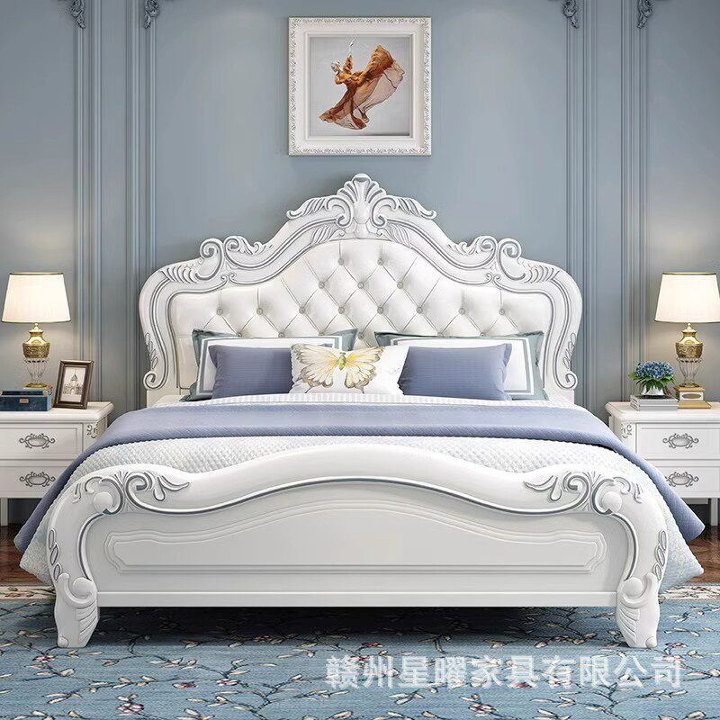 美式实木床1米8双人床欧式床主卧1.5米轻奢白色公主床储物婚床