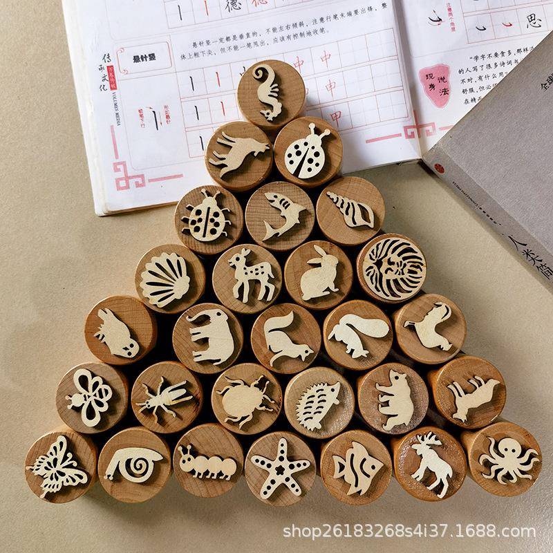 2024新品木质儿童印章玩具彩泥动物联盟压花幼儿园早教教具