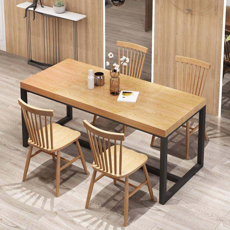 美式实木餐桌椅组合长方形铁艺原木长条桌商用家用餐厅吃饭桌子