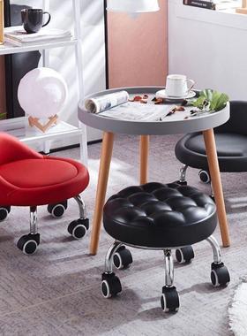 9W滑轮矮凳静音带靠背滚轮滑小凳子懒人万向轮擦地美缝圆凳宝宝椅