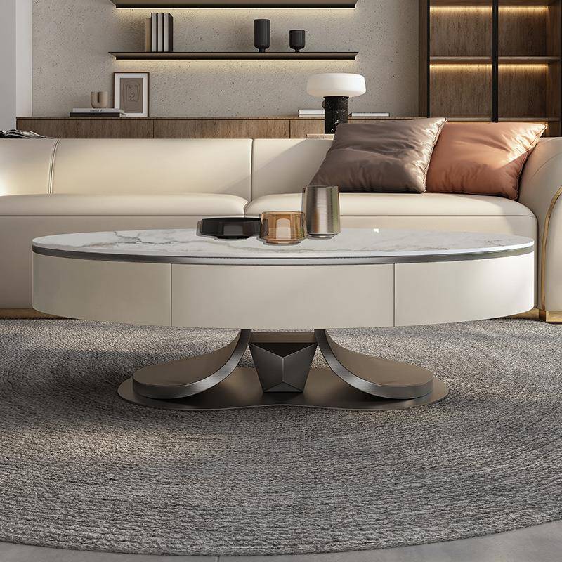 现代简约不锈钢椭圆形岩板设计师家用网红客厅艺术感意式轻奢茶几