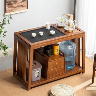 茶桌家用小茶台现代简约阳台带轮茶几家用乌金石烧水壶一体茶水台