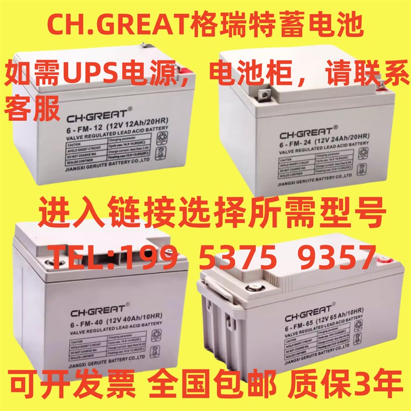 CH.GREAT/格瑞特蓄电池6-FM/GFM12V18AH20AH24AH38AH40AH65AH消防