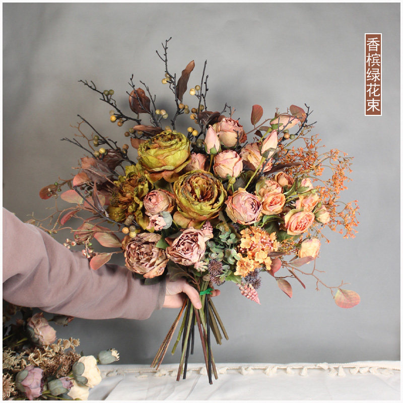 复古做旧仿真花欧式中式美式乡村假花客厅餐桌花艺婚庆新娘手捧花