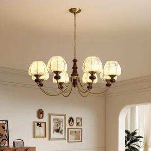 美式客灯厅吊灯复古中古南洋风主卧室布艺胡桃木书房餐厅宋式美学