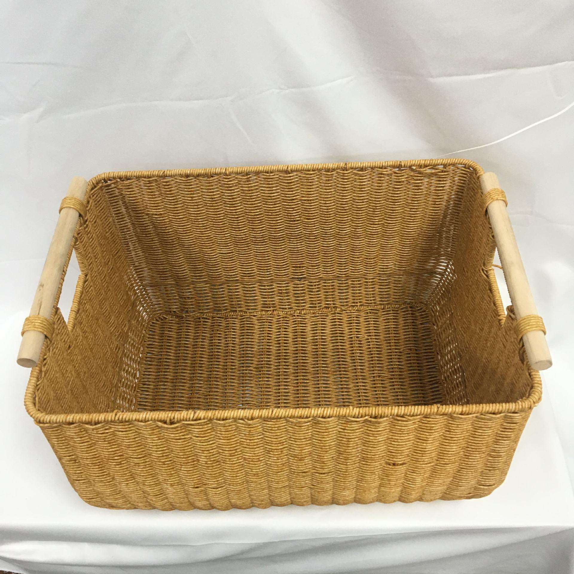 手工编织PP仿藤储物篮衣物儿童玩具编织收纳框桌面大容量整理箱