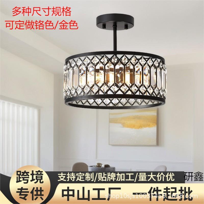 美式复古水晶餐厅灯轻奢家装卧室衣帽间阳台灯黑色走廊过道吸顶灯