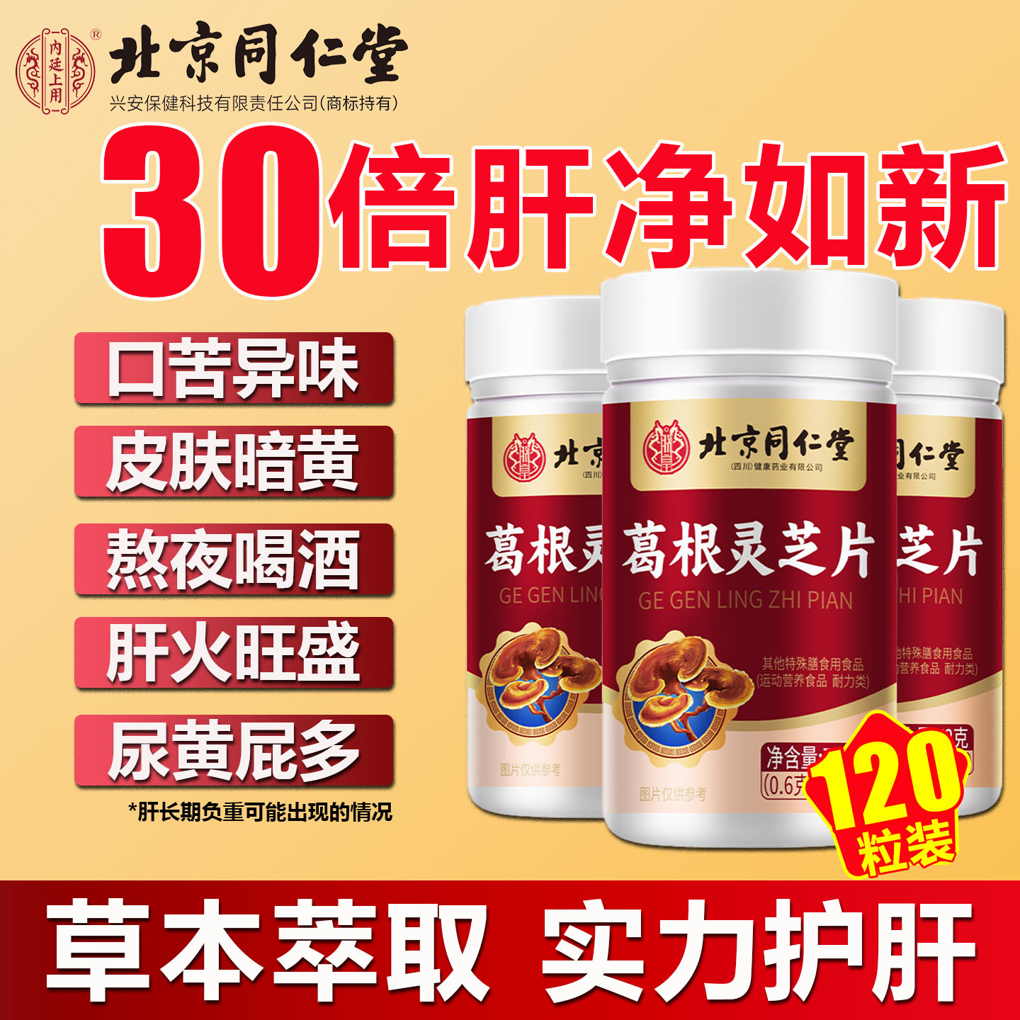 北京同仁堂葛根灵芝片胶囊男女通用养肝护肝片肝火旺盛官方正品