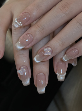 手工定制甲片超闪温柔渐变猫眼镶钻球美甲可拆卸持久穿戴假指甲贴