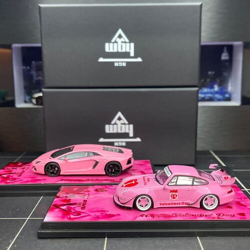 [现货]HGM 1:64保时捷RWB993 兰博基尼情人节限定版 合金汽车模型