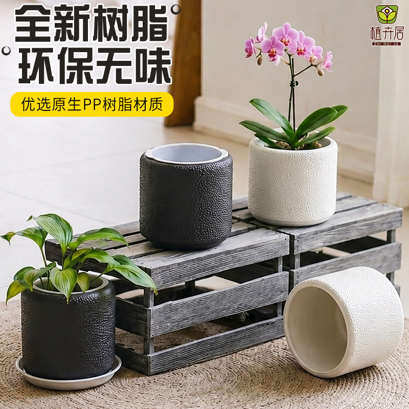植卉居家用塑料轻奢高档水培蝴蝶兰绿萝盆栽仿陶瓷懒人自吸水花盆