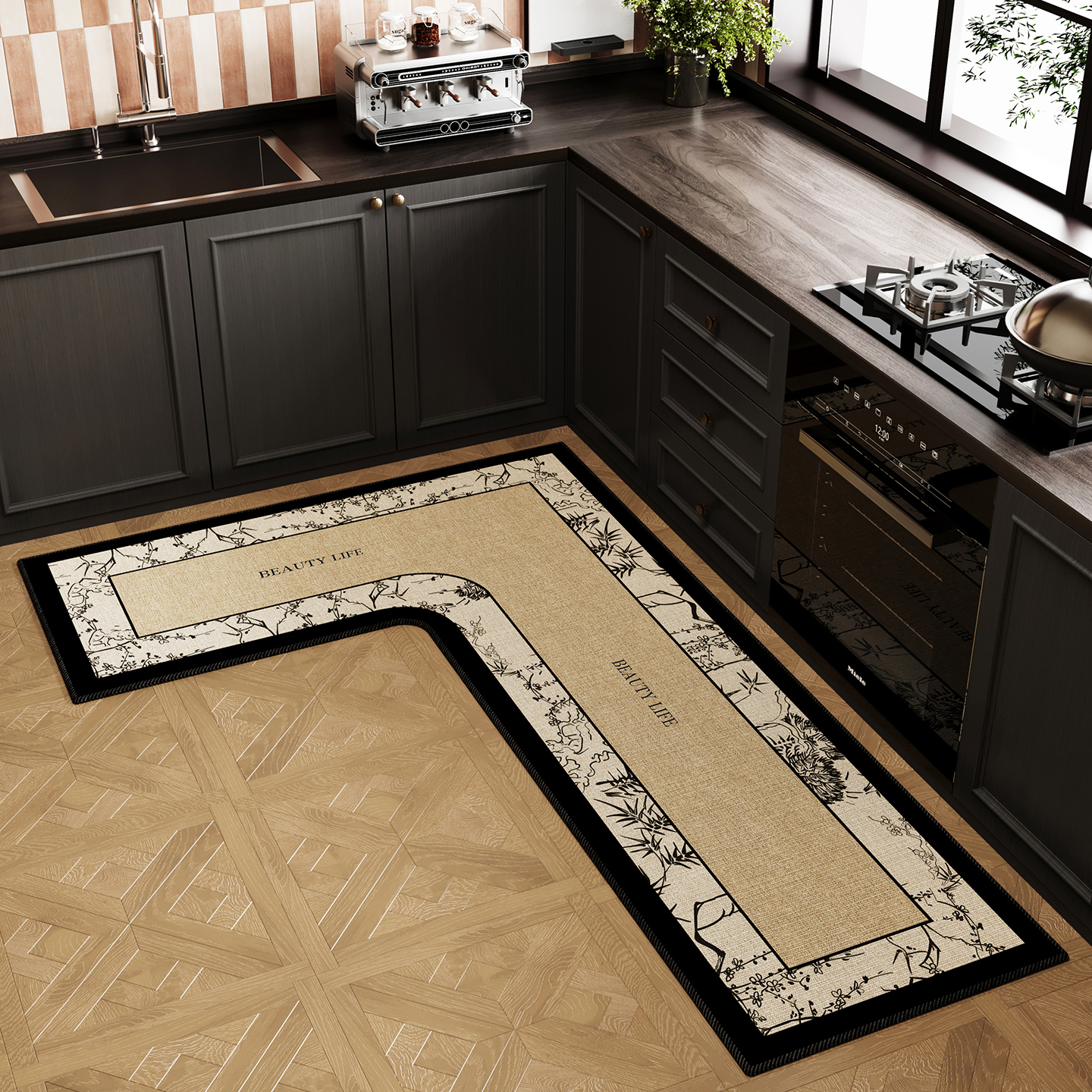 青彩季厨房耐磨耐用连体地垫