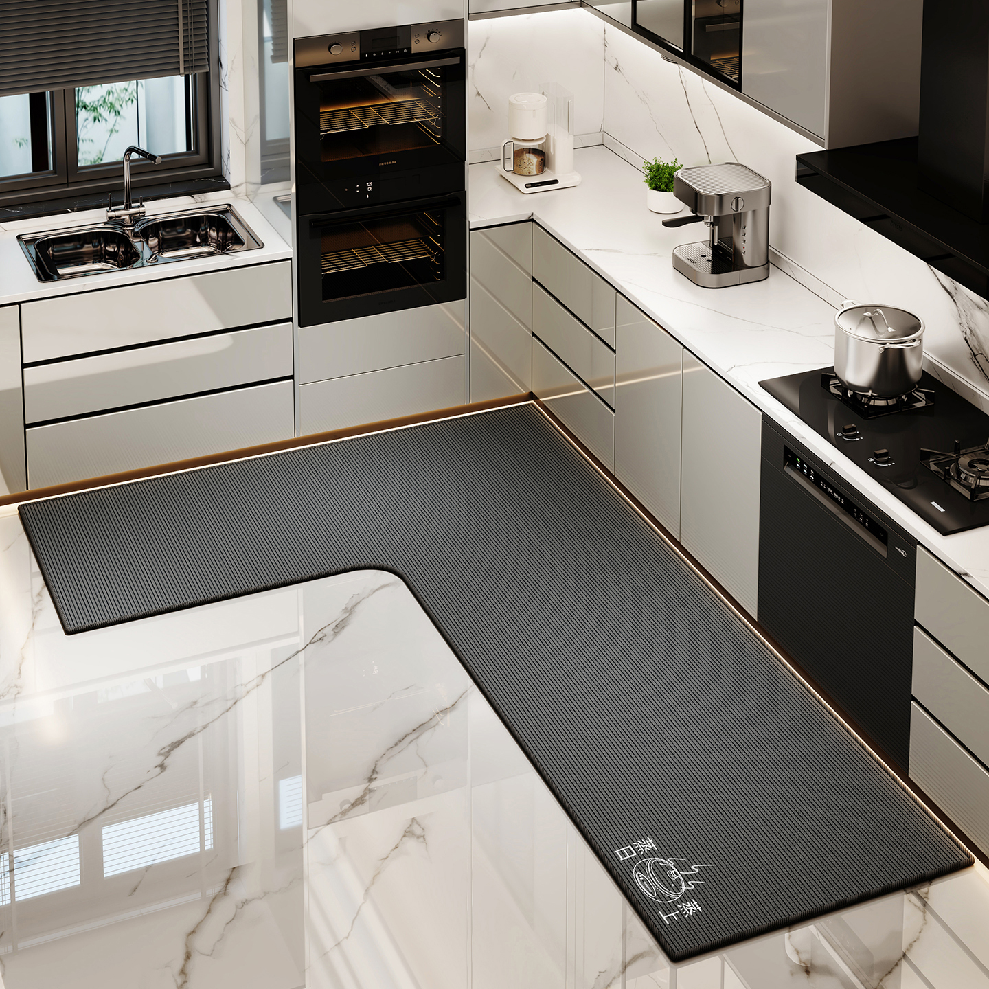 青彩季厨房耐磨耐用连体地垫