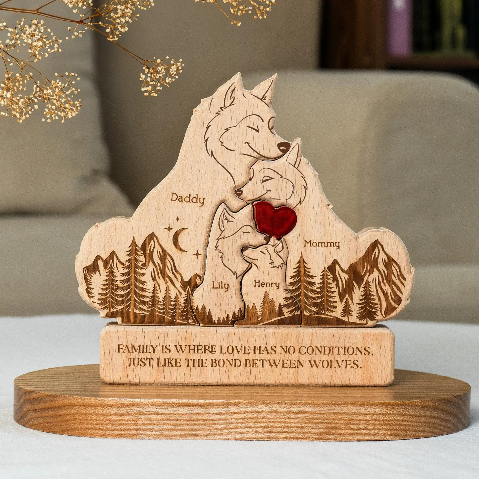 Personalized Custom Hug Wolf Family Puzzle with Names