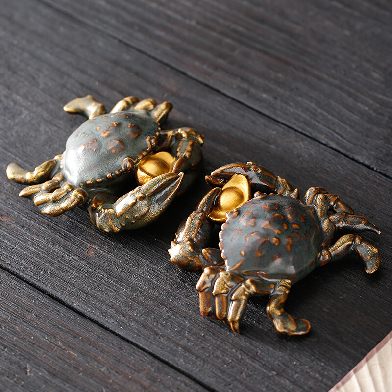 创意仿真螃蟹陶瓷茶宠摆件复小青蟹招财办公室桌面装饰