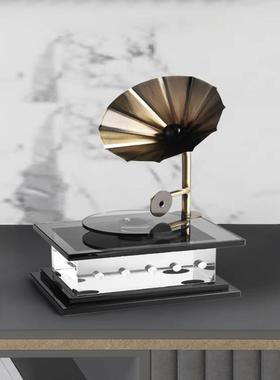 样板间书房桌面办公室内复古留声机装饰品现代简约电视柜轻奢摆件
