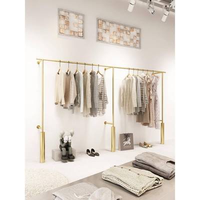 高档服装店展示架上墙壁挂式挂衣杆子金色女装店陈列货架侧挂货架
