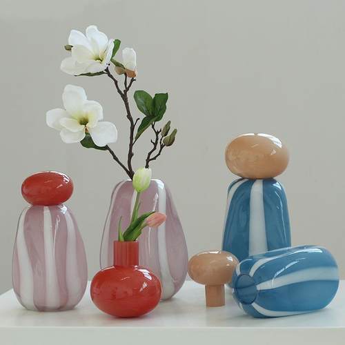 轻奢风创意吹制带盖不规则玻璃花瓶摆件软装设计师家居软装花器