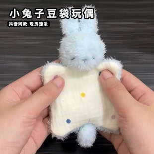 可爱小兔子毛绒公仔安抚豆袋玩偶小猪浣熊治愈手帕巾猪猪口袋娃娃