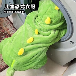 可爱婴儿小孩儿童恐龙衣服女宝男宝加绒加厚外穿连体衣外出冬装