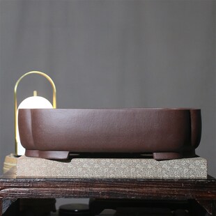 紫砂花盆抽角长j方形海棠盆桌面盆栽大号陶瓷盆景盆树桩盆超宽浅