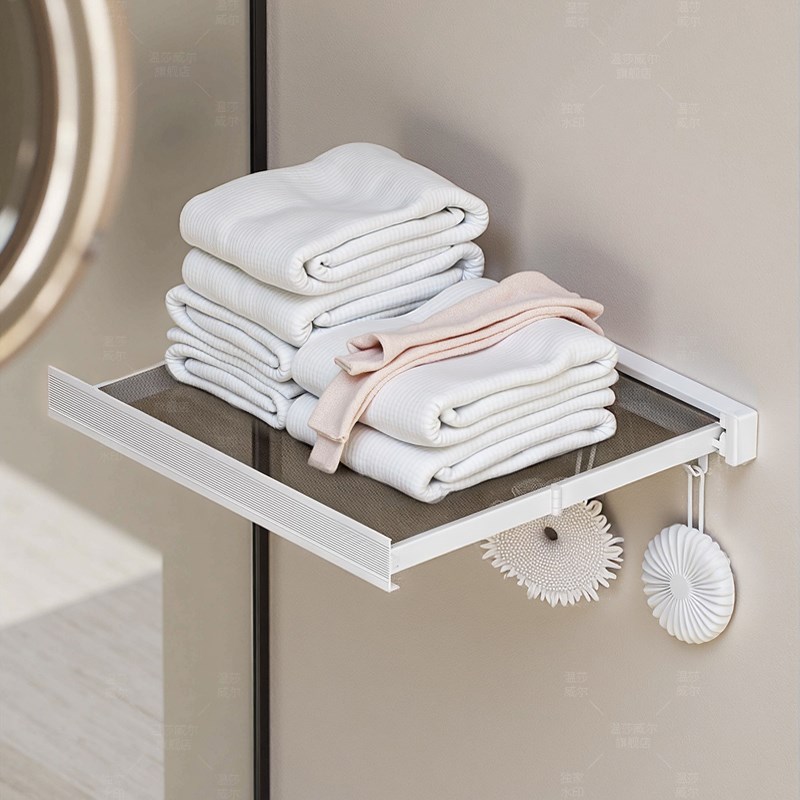 浴室隐形折叠伸缩浴巾架免打孔卫生间壁挂式毛巾架置物架收纳架子