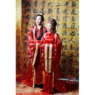 七坊华服汉服拖尾服大七氅曲定裾中VXO式秦汉周昏婚服男女套装整