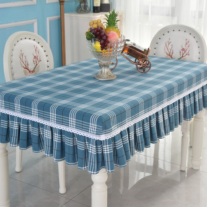 简约现代格子桌布小方格网红蓝色四方桌子L家用台布麻将桌套罩定