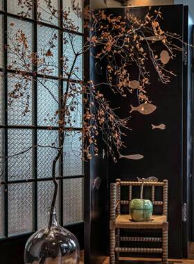 满8厘超白海棠花 压彩钢化艺术玻花璃洲窗旧古民宿210823屏色风隔