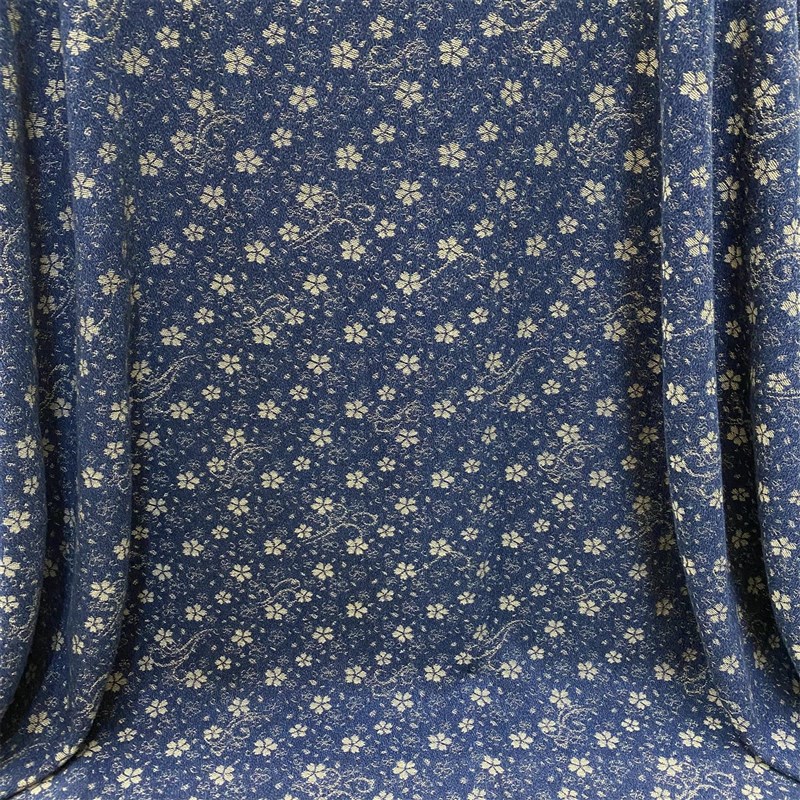 全棉活性蓝靛染色 m柿蒂纹提花 已做洗水卫衣夹棉羽绒牛仔服装面