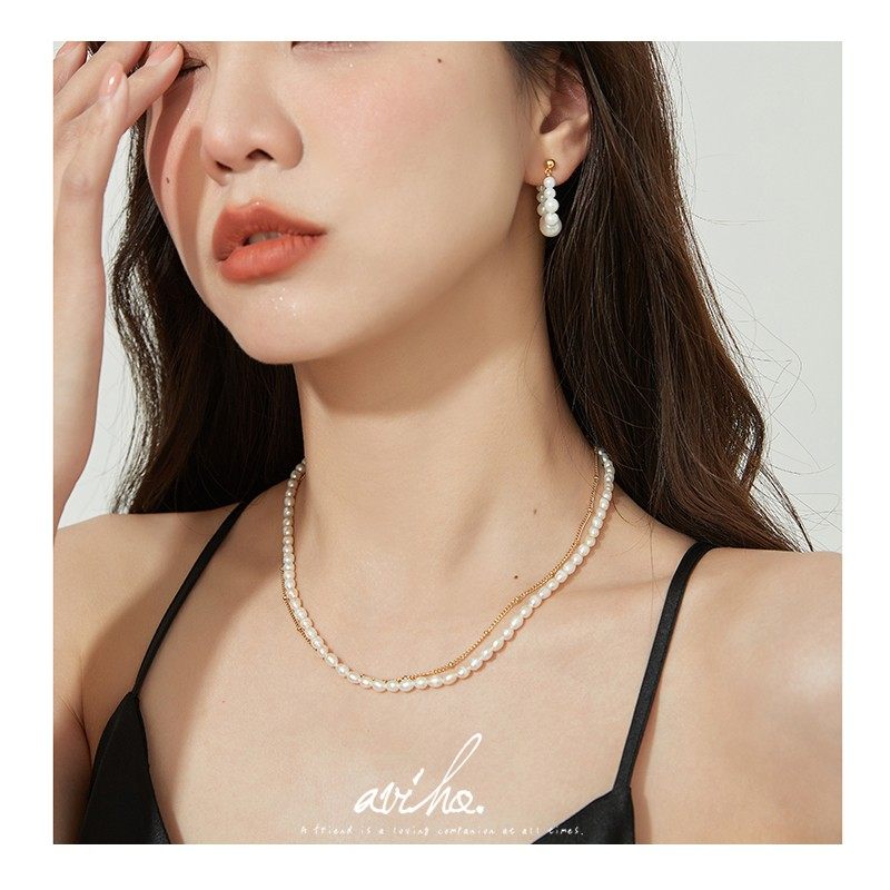 aviho 天然淡水珍珠项链女叠戴双层设计高级感法式百搭简约锁骨链