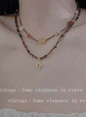 时尚设计感串珠竹节项链r夏小众百搭高级感气质个性甜美复古锁骨