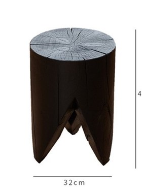 9C欧式实木家用墩子碳化黑色原木凳子民宿展厅摆件木桩根雕休闲短