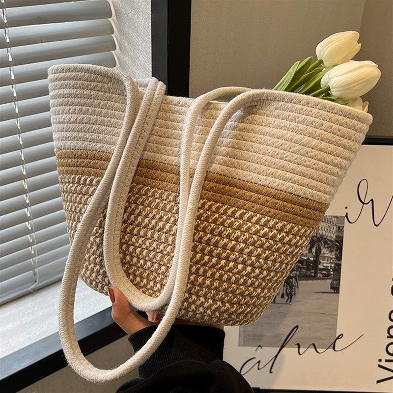 编织草编包包女大容量2q024新款度假海边沙滩菜篮子托特单肩腋下