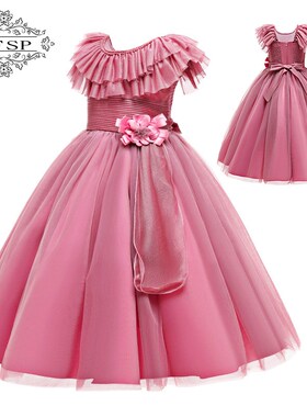 女童钢琴表c演礼服裙2022年新款黑色公主裙网纱儿童主持走秀连衣