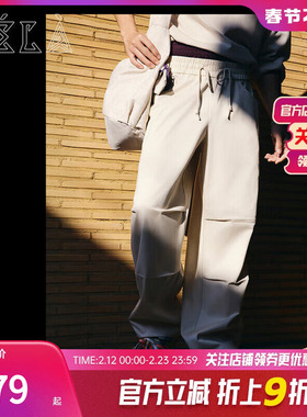 安踏凯里欧文Hela阔腿伞兵裤男女潮流直筒宽松休闲情侣款黑色裤子