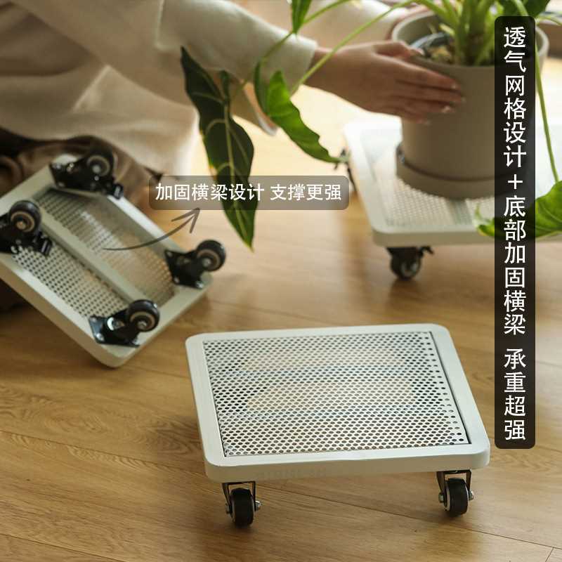 带刹车万向轮静音轮移动花盆托盘铁艺加厚特大号正方形底座带滚云
