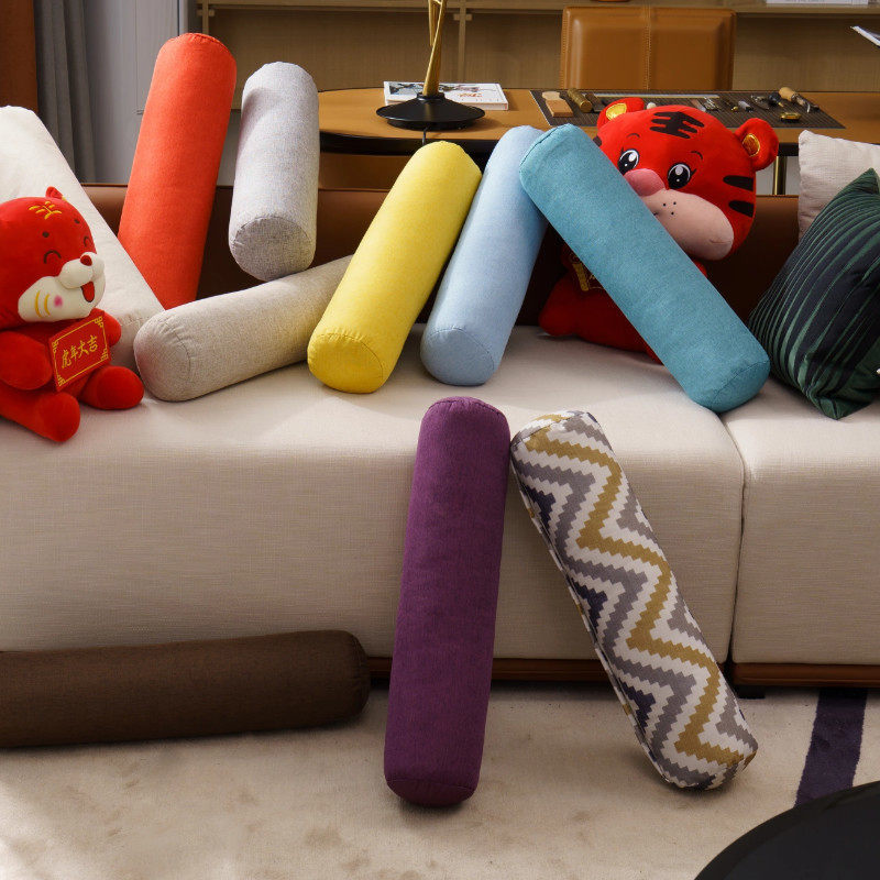 亚麻圆柱抱枕瑜伽枕办公室床枕沙发枕可拆洗长条抱枕套圆枕头柔软