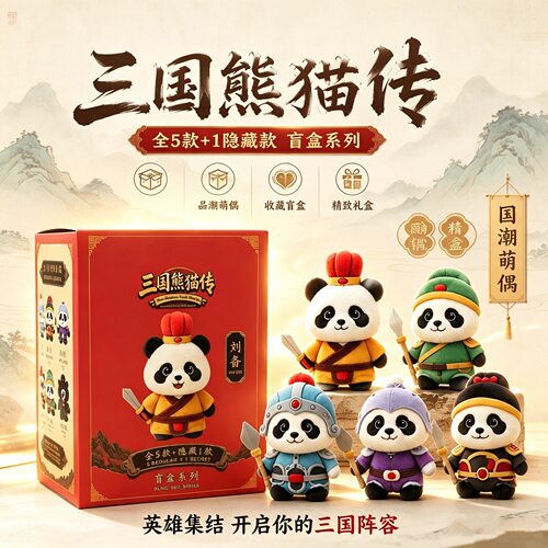 三国熊猫公仔挂件网红热销盲盒软萌卡通娃娃儿童玩具可爱玩偶摆件
