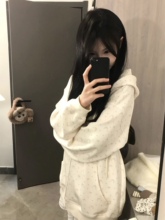 CUTEioi 蝴蝶结小碎花连帽卫衣外套女春季小个子宽松休闲开衫上衣